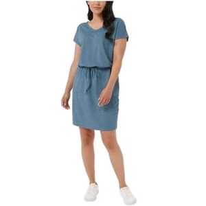 Ofeefan Women's Blue Short Sleeve T-Shirt Dress Drawstring Waist Pockets S
